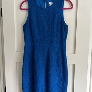 J Crew Tank Dress -  Blue Lace Pattern - Lined - Size 8